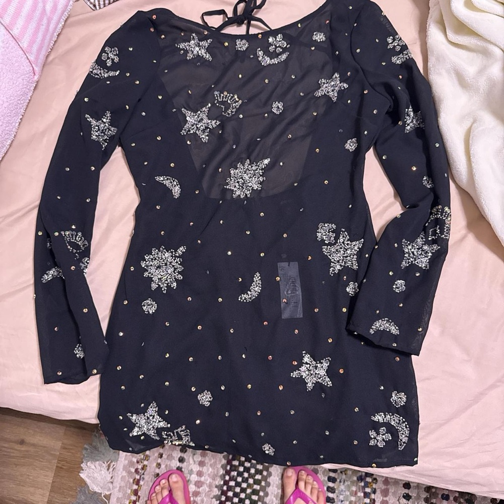 Nasty Gal Black Celestial Long Sleeve Dress